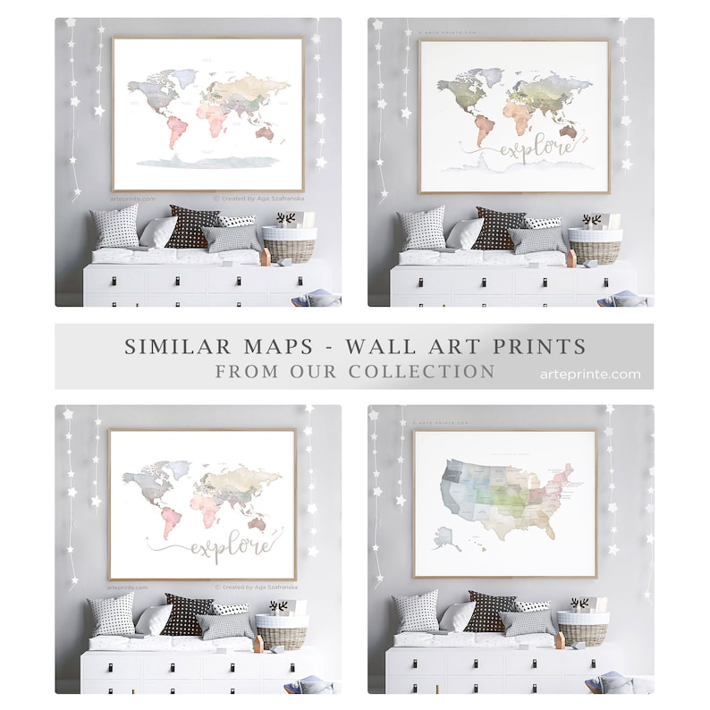 World Map Printable: Minimalist Watercolor Map Print Digital Download ...