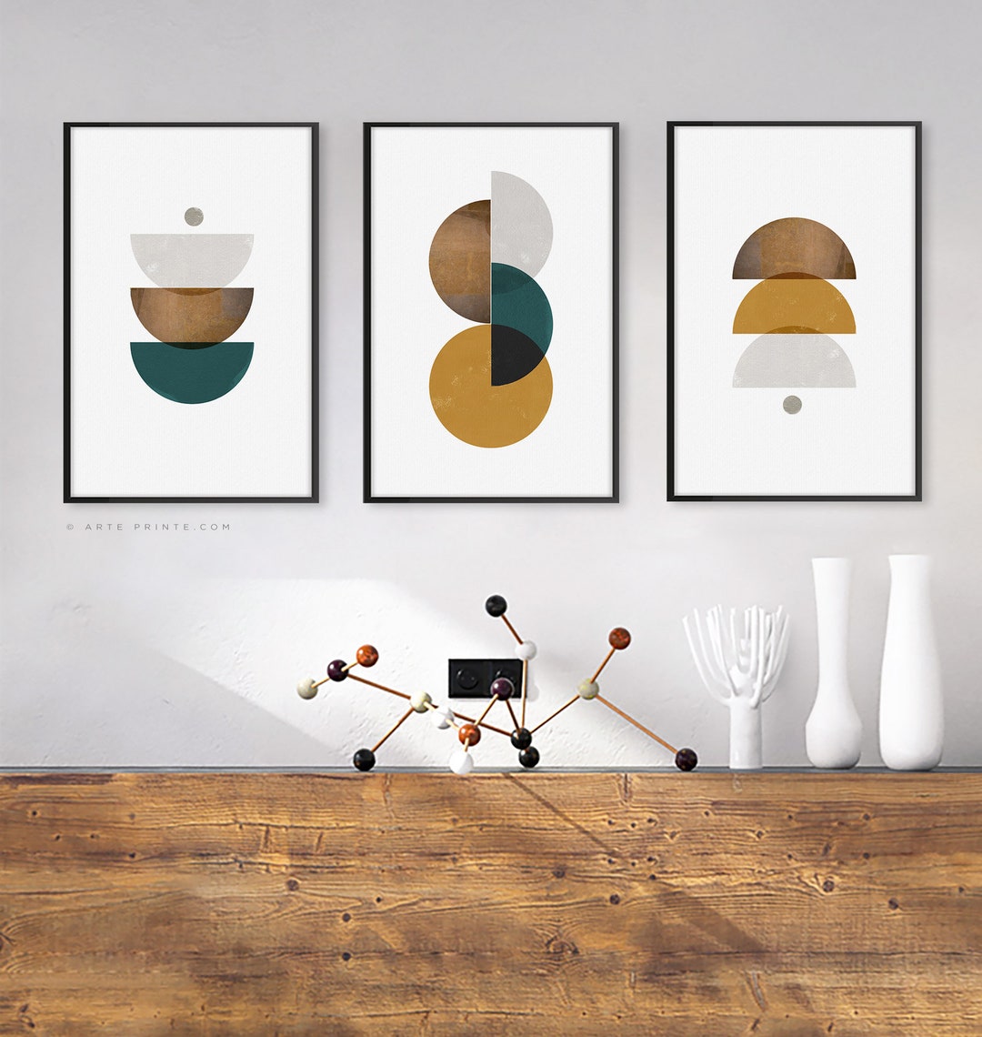 Mid-century Modern Gallery Wall Art Set of 3 Prints Abstract Geometric ...