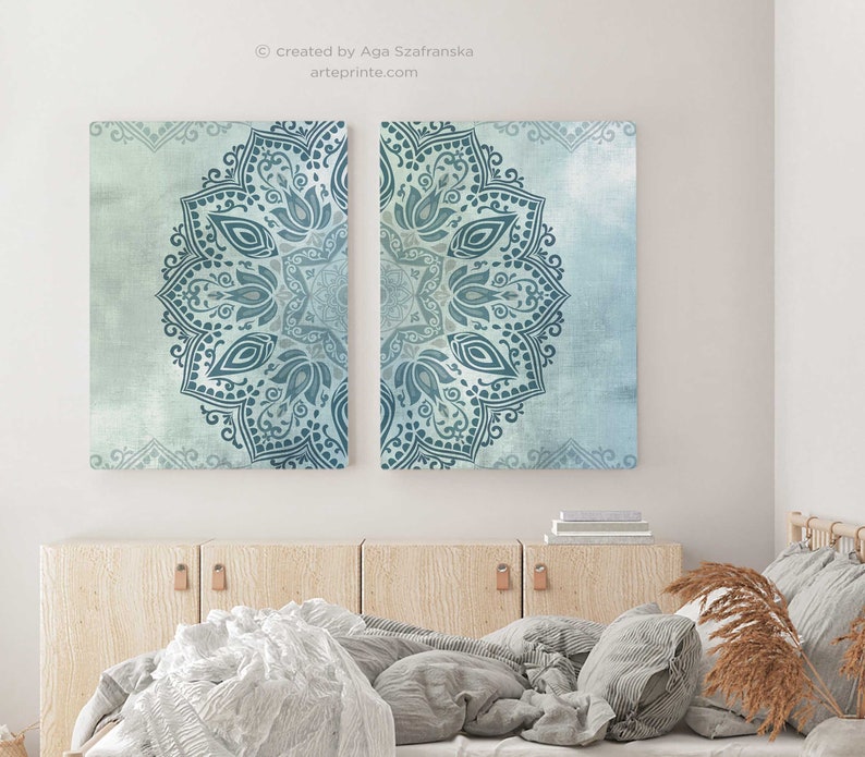 Mandala Wall Art Set of 2 Downloadable Prints Boho Wall Decor Etsy