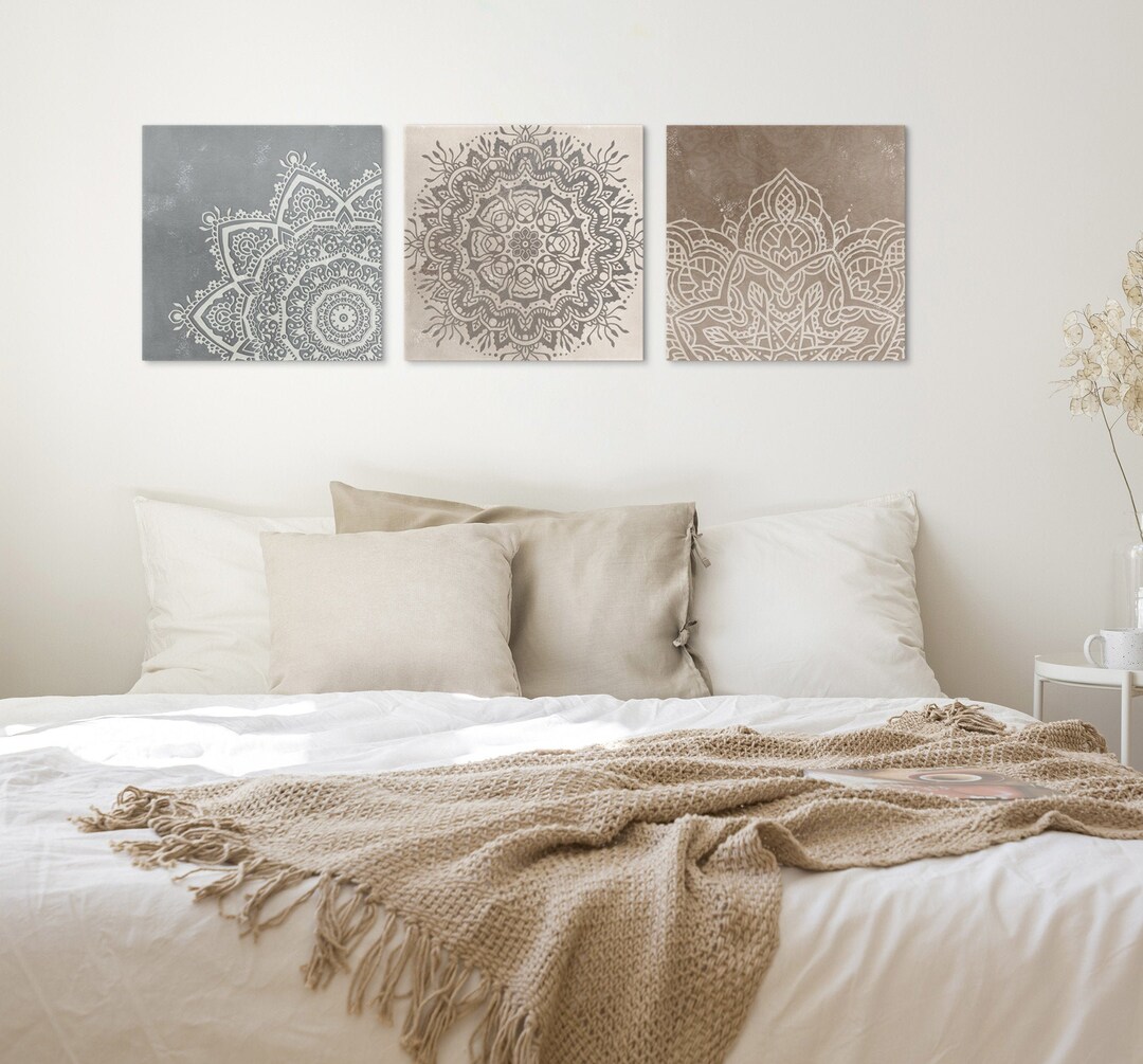 Mandala Wall Art Set of 3 Square Prints Digital Download Zen Bedroom ...