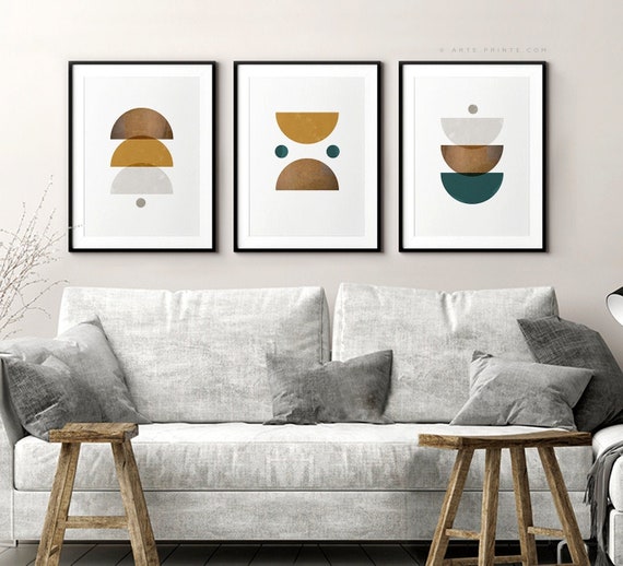 Set of 3 Mid Century Modern Wall Art Printable Geometric Etsy