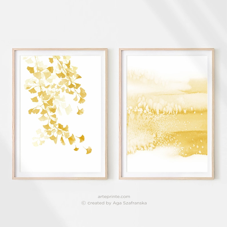 Yellow Wall Art Set of 2 Prints Abstract Art and Abstract Etsy