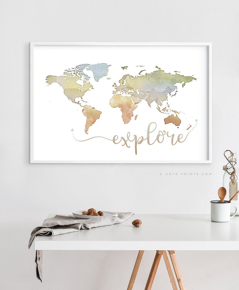 Explore WORLD MAP Nursery Wall Art Instant Download Warm Color Etsy