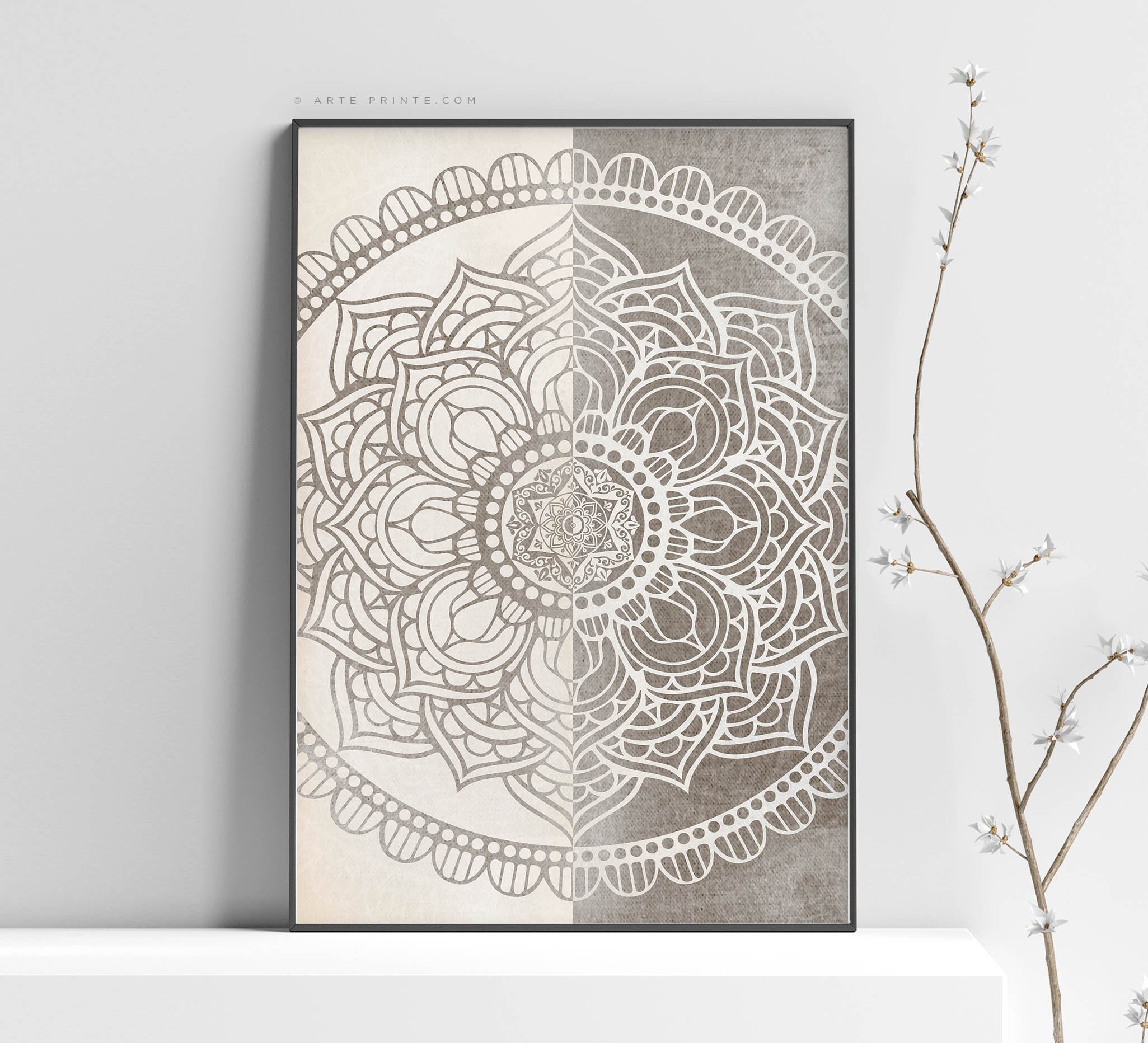 Mandala Wall Art Printable Boho Zen Wall Decor Taupe Beige Etsy France