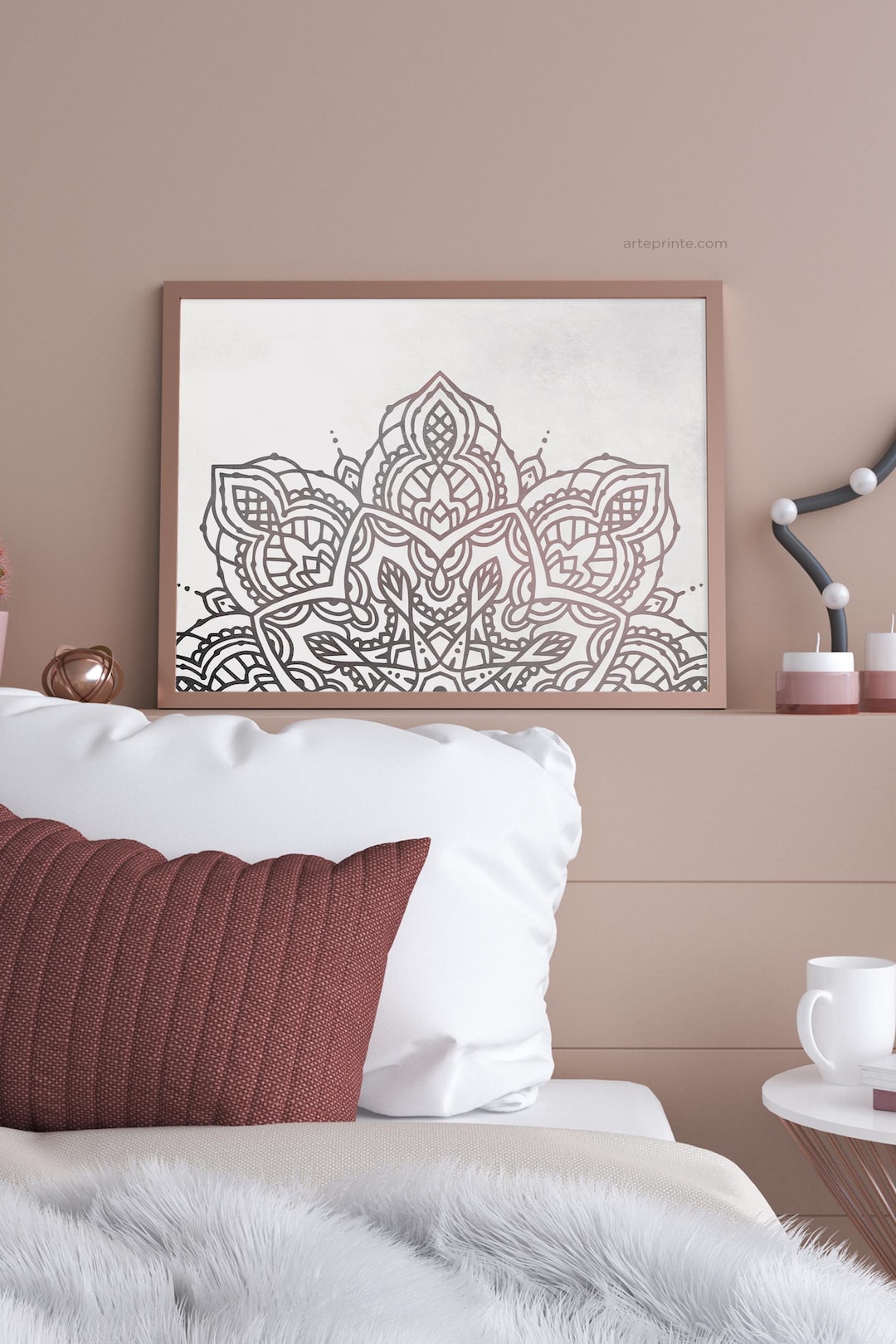 Mandala Wall Art Printable, Half Flower With Intricate Details, Boho ...