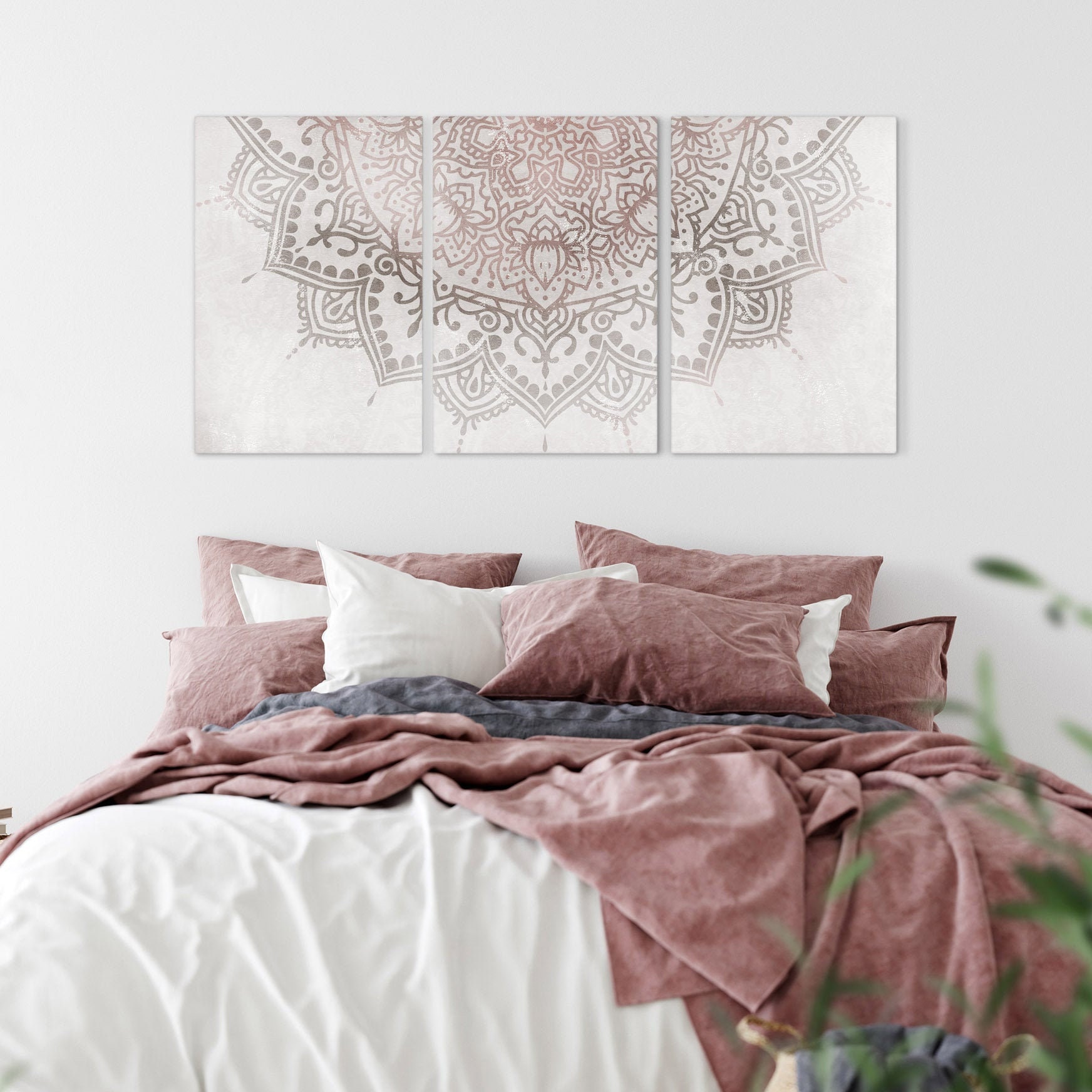 Large Boho Bedroom Wall Decor 3 Piece Boho Mandala Wall Art Etsy