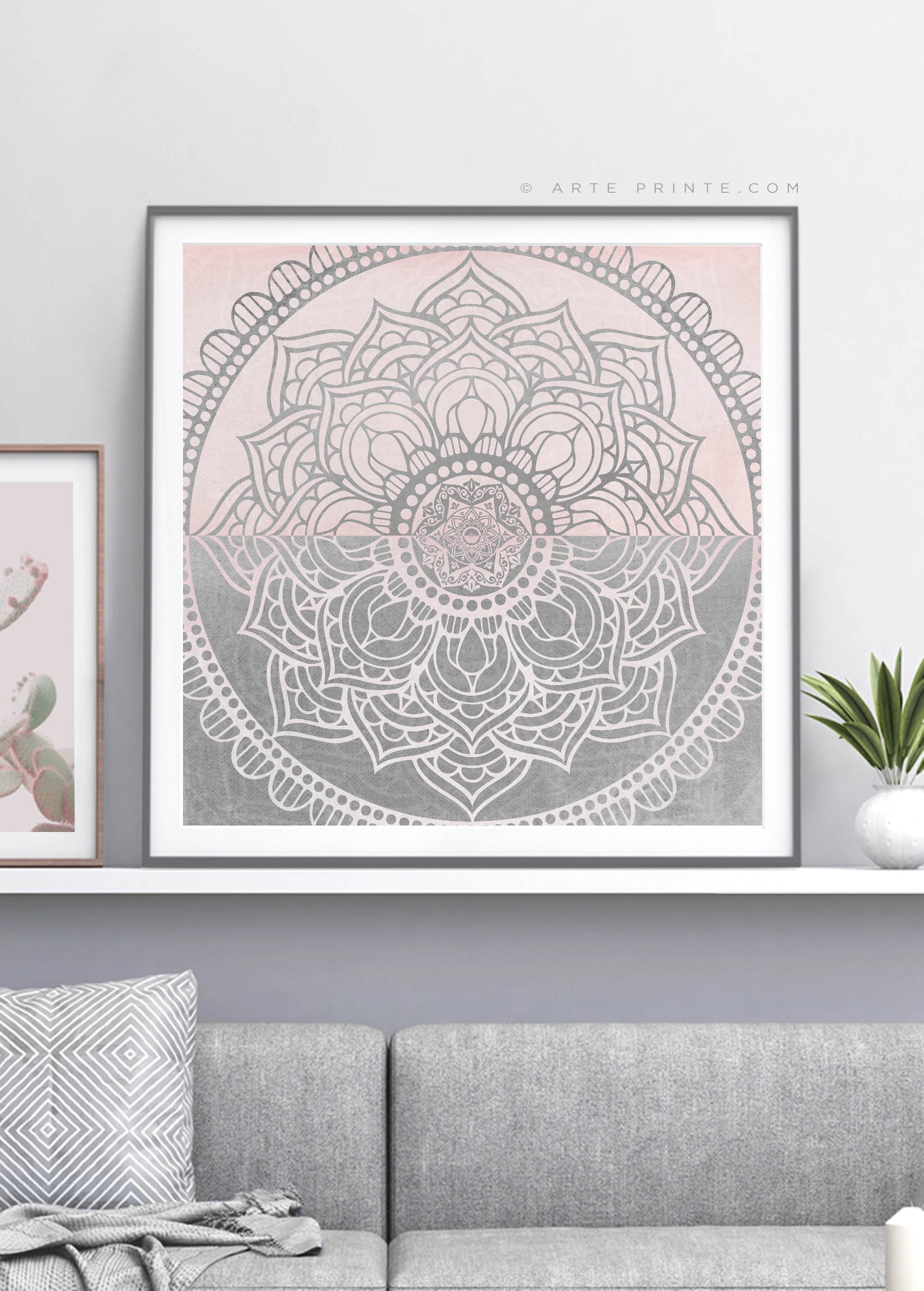 Blush Pink Gray Mandala Printable Wall Art Decor Yoga Zen Etsy
