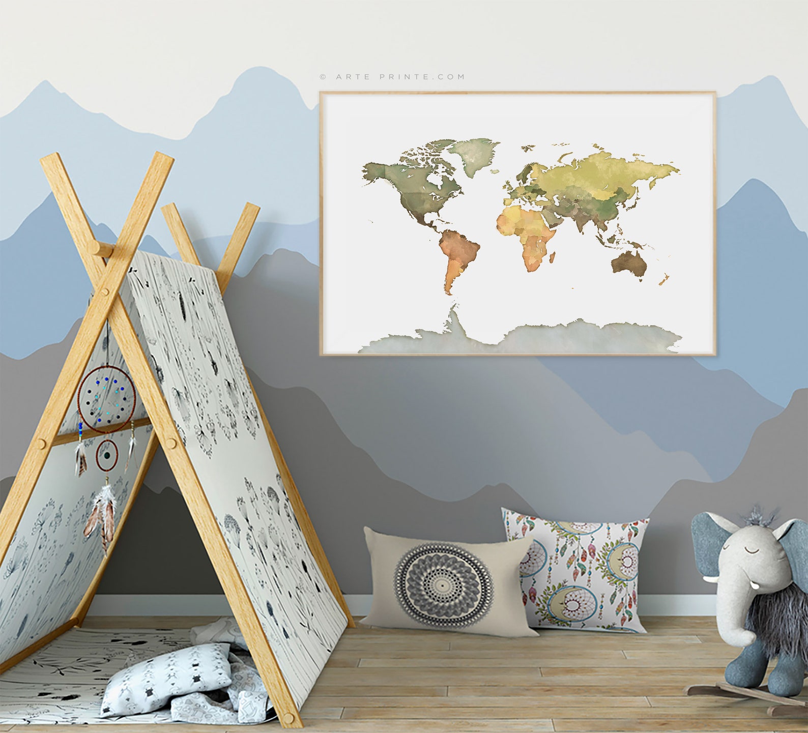 WORLD MAP Print Classroom Decor Art Map of the World Green - Etsy