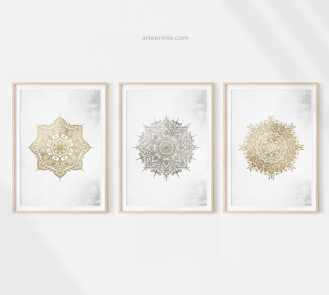 Mandala Wall Art Set of 3 Downloadable Prints, Yoga Room Decor Set of 3 ...