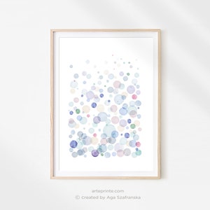 Bubbles Art Print, Kids Bathroom Wall Art, Digital Download, Watercolor Painting Pastel Abstract Circles - Modern Nursery Decor - Printables