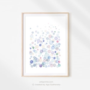 Watercolor Bubbles Print, Kids Bathroom Decor, Pastel Abstract Painting Bubbles, Modern Nursery Art Print, DIY Wall Decor, Digital Download