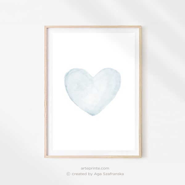 BLUE HEART Print Watercolor Art Baby Boy Nursery Decor Downloadable Prints Powder Blue Watercolor Heart Art Print Kids Room Blue Wall Decor