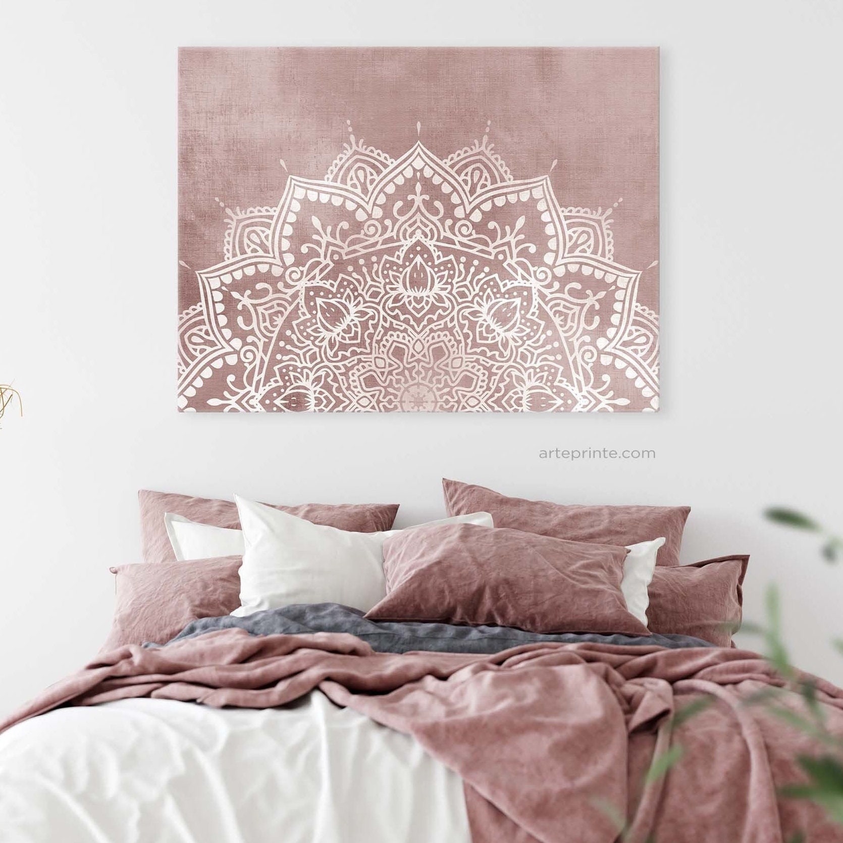 Teen Girl Room Decor, Mandala Wall Art, Set of 2 Prints, Blush Pink White  Boho Bedroom Living Room Decor, Canvas or Paper, Printed Shipped 