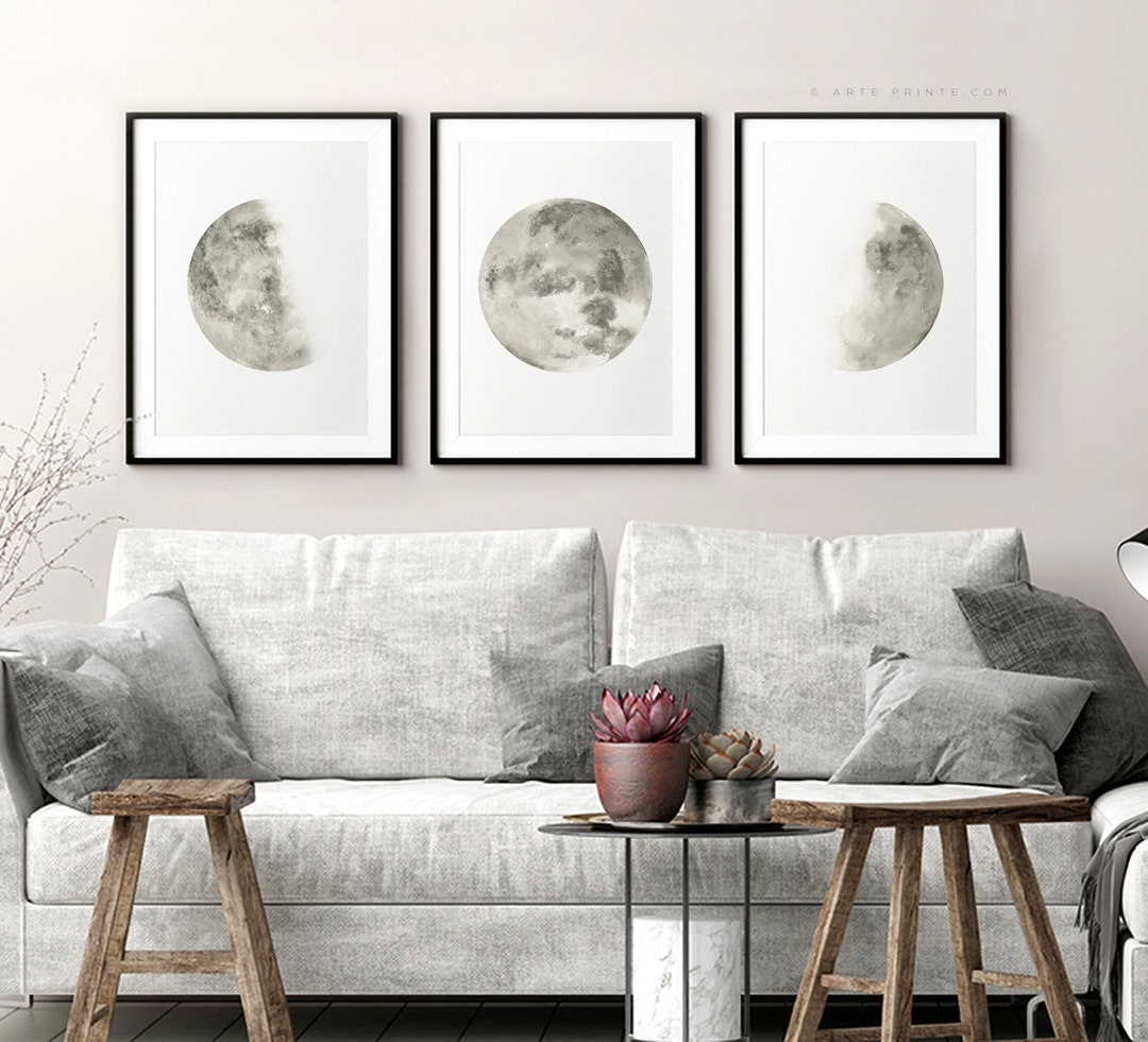 Modern Moon Phases Wall Art Set 3 Prints: Minimalist Abstract ...