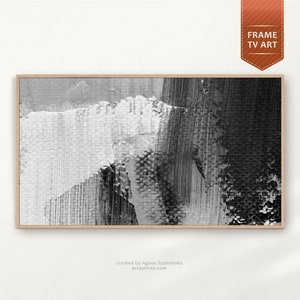 May include: Abstract black and white painting with brushstrokes in a wooden frame. The painting is titled "created by Agnes Szafranska arteprinters.com".