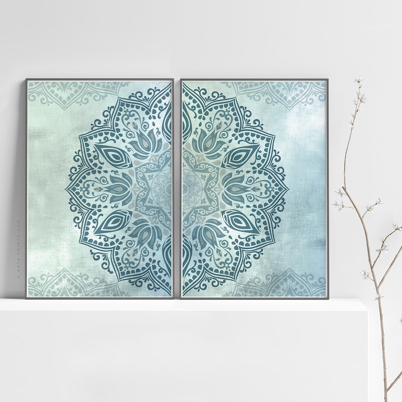 Mandala Wall Art Set of 2 Downloadable Prints Boho Wall Decor Etsy