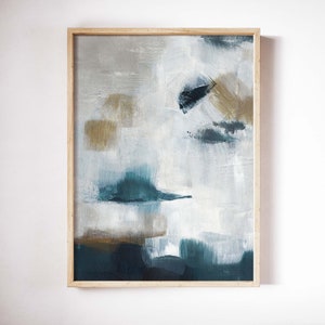 Modern Abstract Art Print, Acrylic Painting Printable, Gray Beige Teal Turquoise Contemporary Wall Art, Digital Download - Aga Szafranska