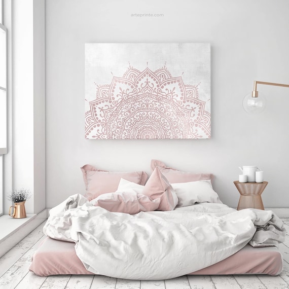 Blush Pink Mandala Print Boho Chic Bedroom Wall Art Girl Room Decor Digital Download