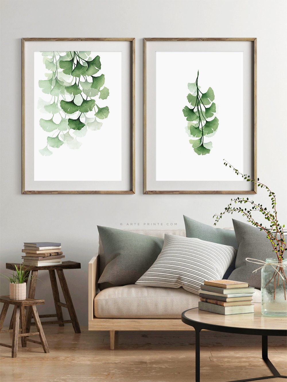 Minimalistic Living Room print Grey Tropical Plant Leaves Wall Art Download Botanical Decor prints Instant Digital Download Poster