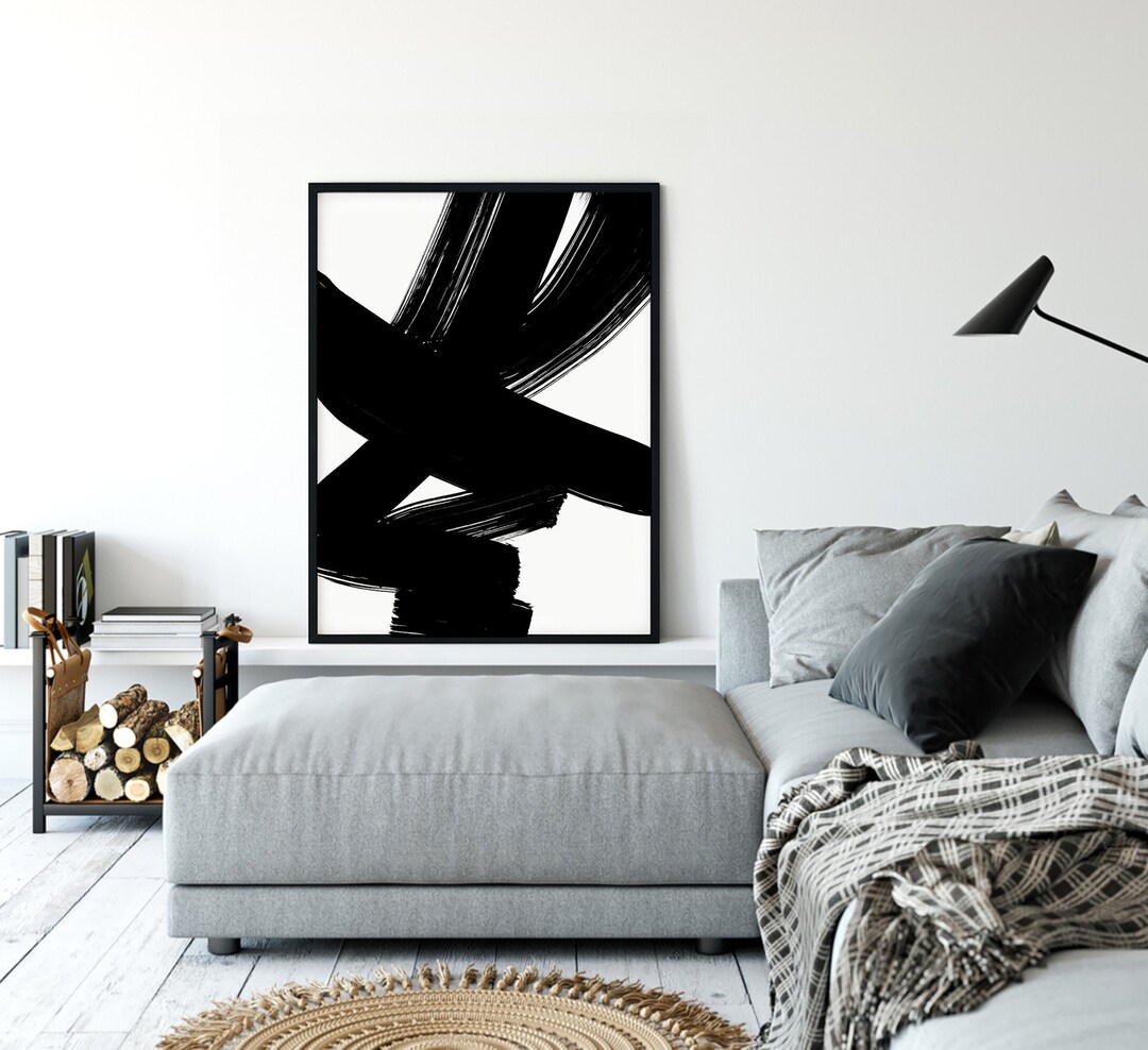 Abstract Brush Strokes Modern Black and White Wall Art - Etsy