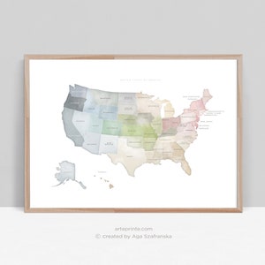 USA Map Printable, United States Map with State Names, Soft Pastel Colors, Elegant Aesthetic US Map Poster Digital Download - Aga Szafranska
