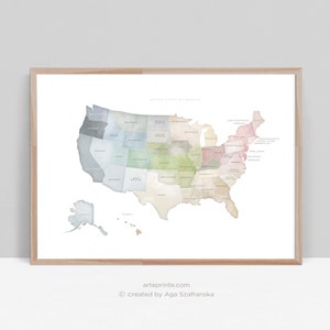 United States Map Wall Art with State Names Usa Map Print Printable Poster Wall Decor Map of the Usa Downloadable Prints Digital Download