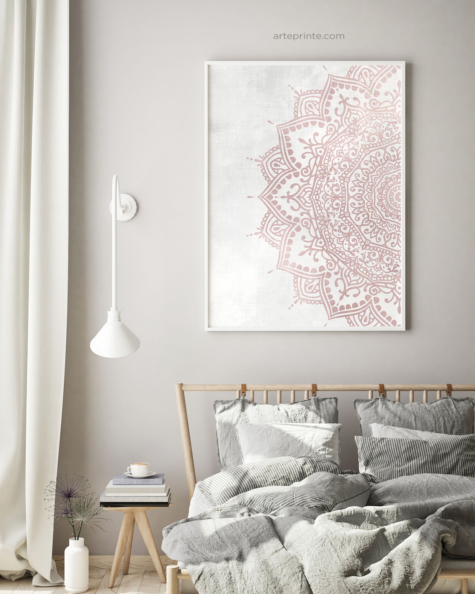 Blush Pink Gray MANDALA WALL ART Printable Bedroom Wall Decor Etsy