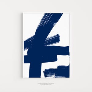 Blue Abstract Painting - Printable Wall Art, Navy Blue Brushstrokes, Modern Minimalist Wall Art Digital Download Poster - Aga Szafranska
