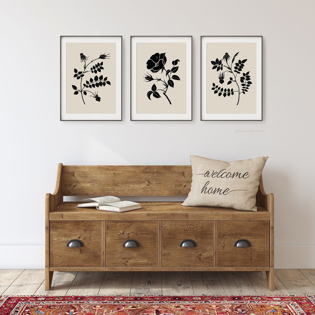 Black Roses Ink Drawing Flowers Set of 3 Prints Digital Download