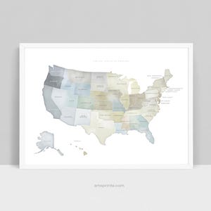 United States Map Digital Download - Large United States Map with State Names - Pastel Watercolor Map of the USA Printable | Aga Szafranska