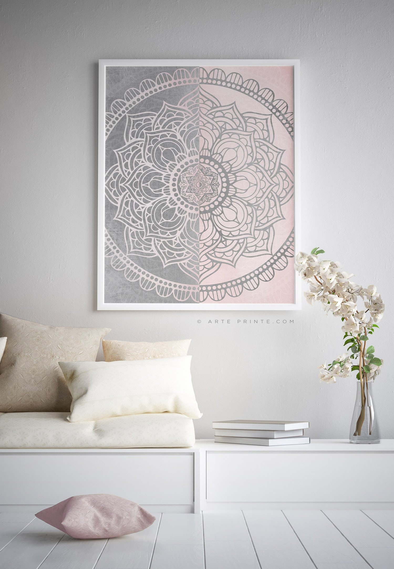 Blush Pink Gray Mandala Printable Wall Art Decor Yoga Zen Etsy