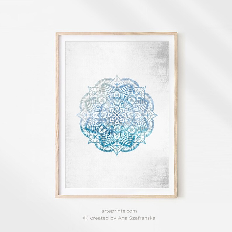 Mandala Wall Art Set of 3 Prints Blue Gray Mandala Print Set Etsy