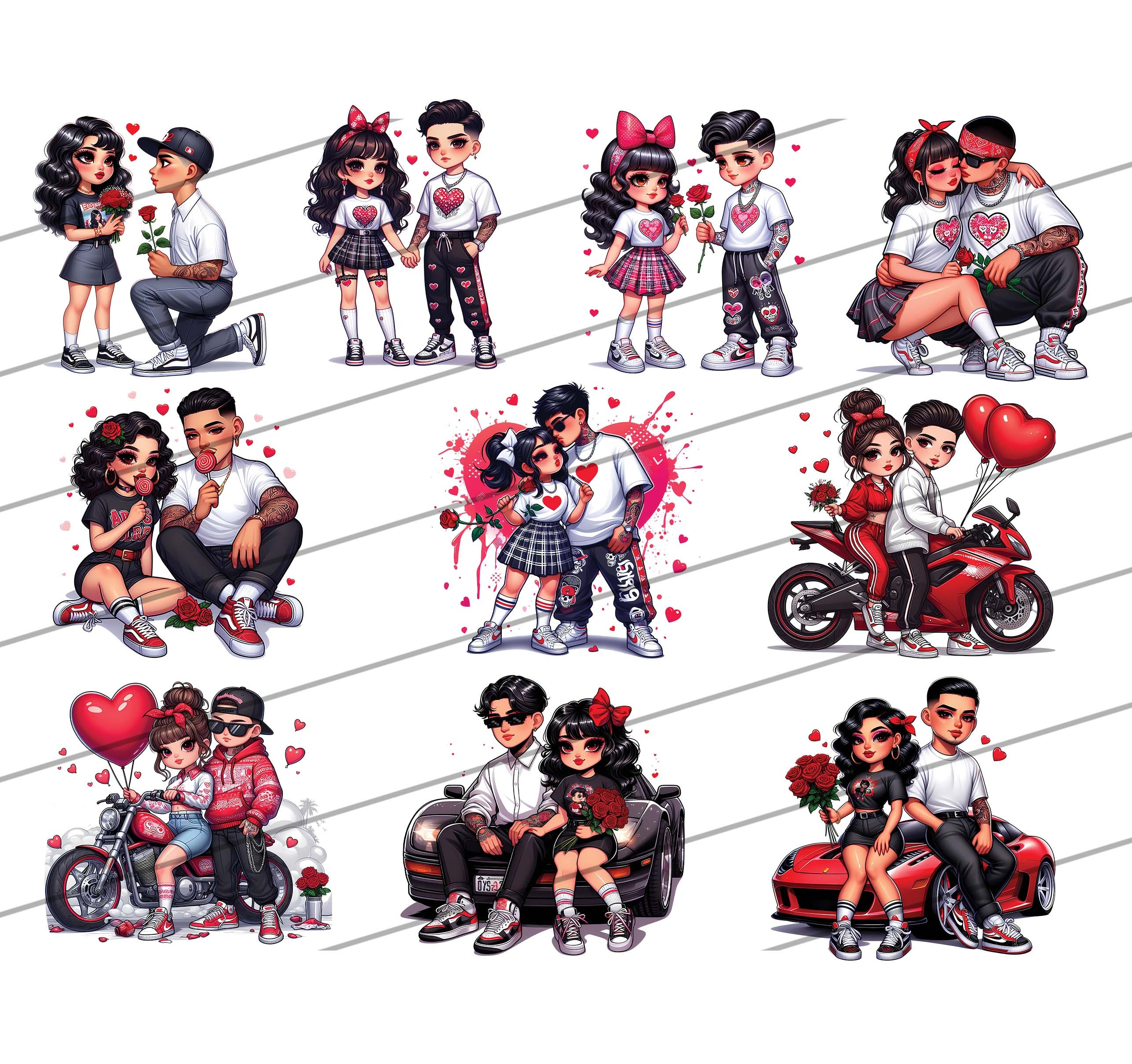 10 Couple Valentine Cholo PNG Bundle, Cholo Valentine Design, Old