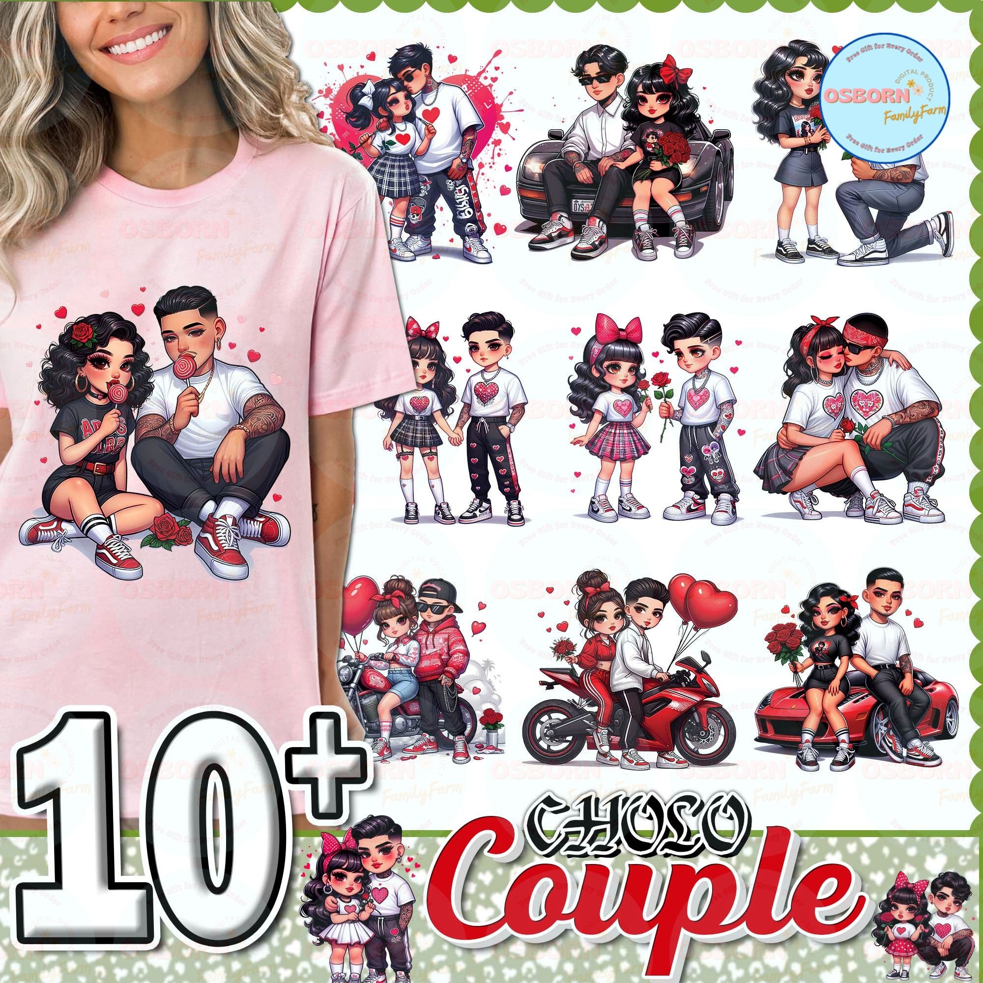 10 Couple Valentine Cholo PNG Bundle, Cholo Valentine Design, Old