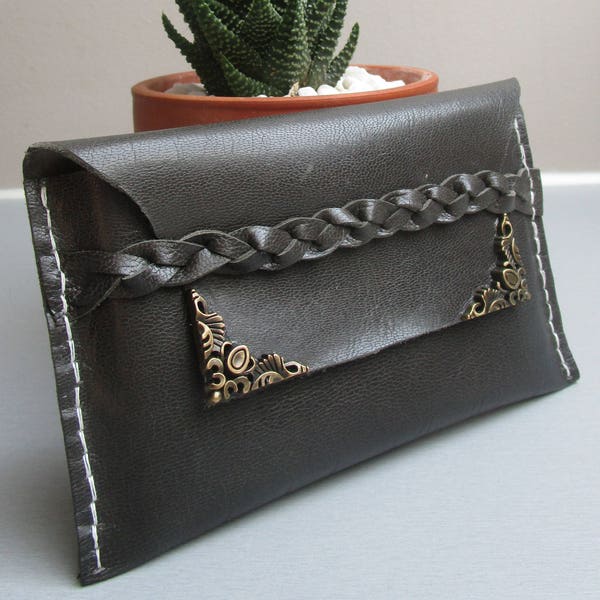 Mini pochette en cuir grise