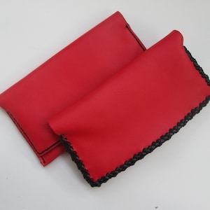 Handmade red leather tobacco pouch