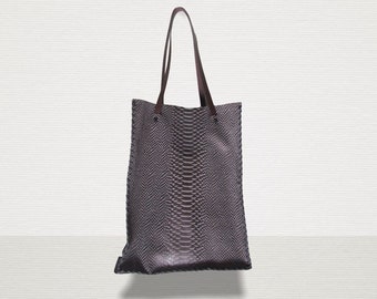 Handmade brown leather tote bag