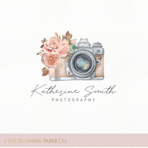 Blush Camera Photography 既製のロゴデザイン - 水彩画 - ヴィンテージ - 花柄 - 花 - カメラ - 写真家 - デジタル一眼レフ - ミラーレス - スタジオ