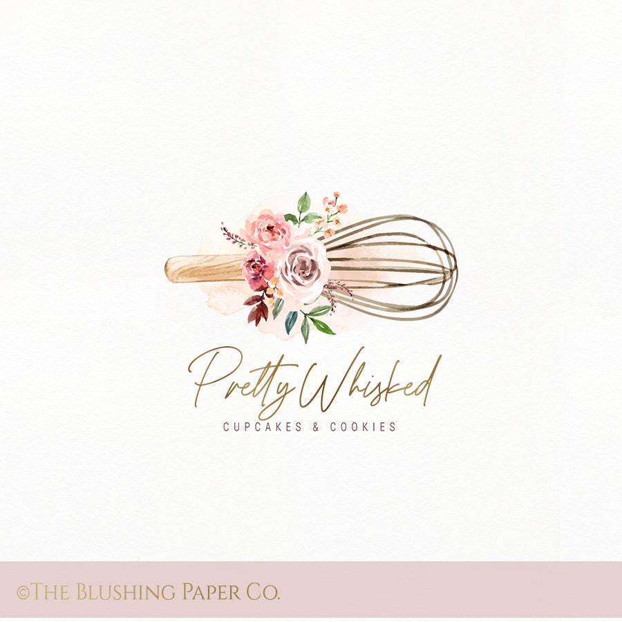 Buy Premade Whisk Bakery Watercolor Logo Design Vintage Floral Online