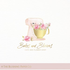 Premade Watercolor Mixer Bakery Logo Design- Vintage - floral - flowers - cake - baker - baking - bakeshop - peony - peonies