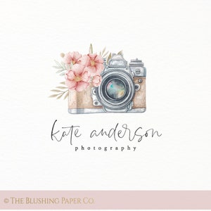 Premade Camera Photography Watercolor  Logo Design- Vintage - floral - flowers - camera - photographer - dslr - mirrorless - studio