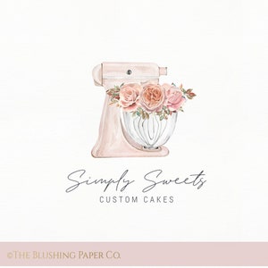 Blush Mixer Premade Logo Design - classy - vintage - floral - flowers - cake - bakery - baking - bakeshop - watercolor