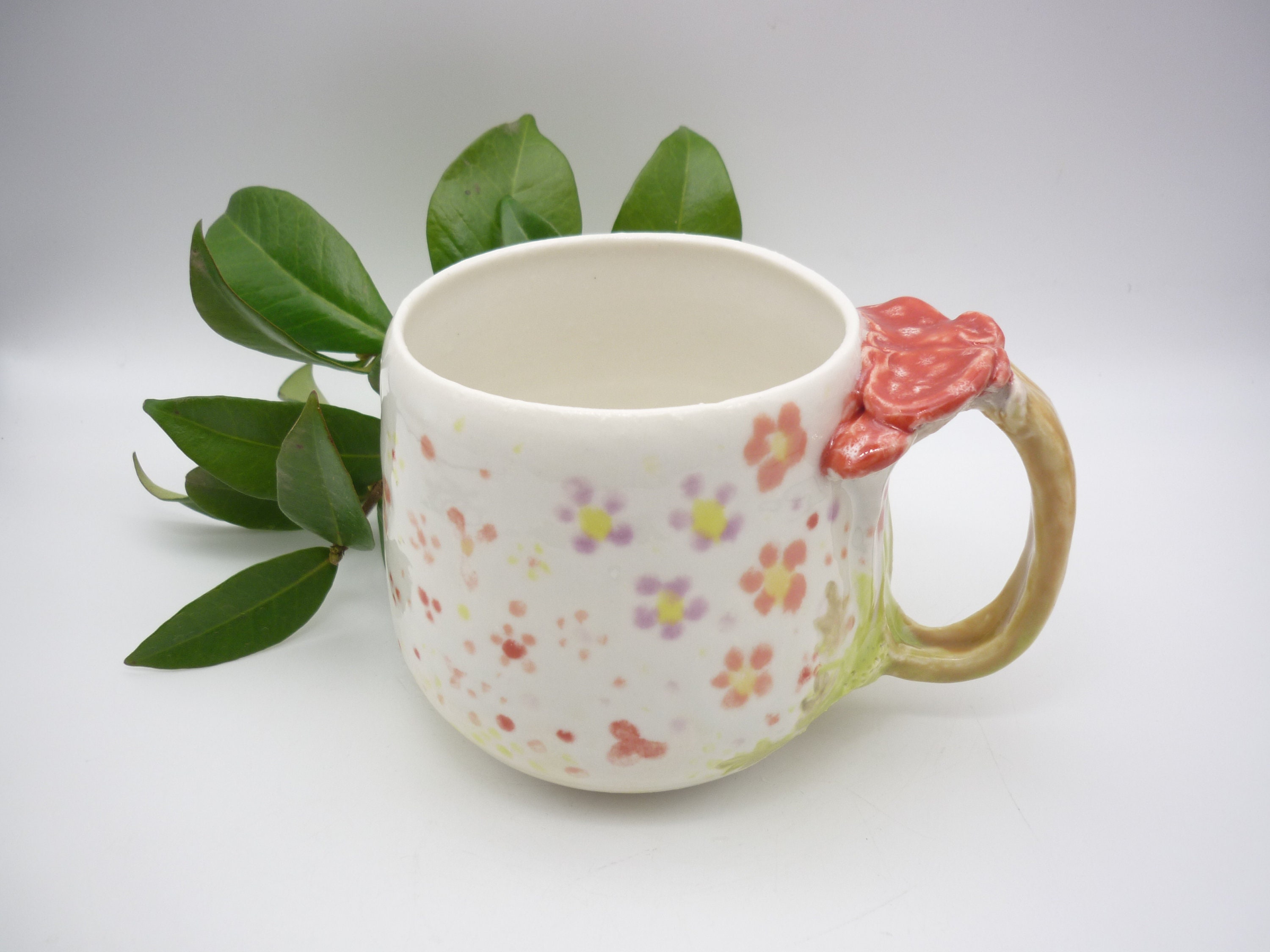 Mug Printemps , Fleur Champignon, 300Ml, Tasse Artisanale en Porcelaine , Céramique Poterie, Vaissel