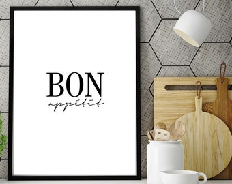 STAMPA BON APPETIT, Arte della parete della cucina, Download istantaneo, Cucina stampabile, Buon appetito, Download digitale