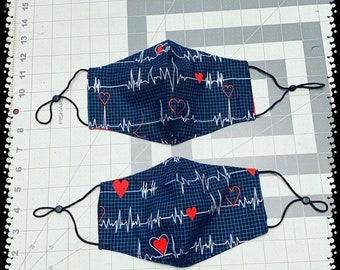 EKG - Heartbeat - Face - Mask - Surgical - Travel - Cotton - Washable - Reusable  - Fashion - Nurse - Novelty - Gift - Child