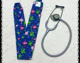 PINK - FLAMINGO - Stethoscope Cover, Stethoscope Sock, Hawaii, EMS, Nurse, Physician, Doctor, Veterinarian, Student, Gift, Tropical - Blue