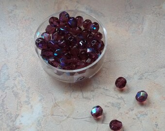 4 mm purple iridescent faceted glass beads
