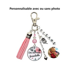 Votre Photo, Votre prénom, Porte clés marraine personnalisé, "Une marraine formidable", porte clé prénom, porte clés photo, cadeau baptême