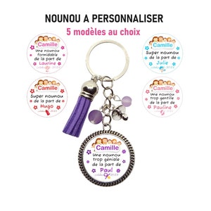 Porte clés nounou personnalisé, Super nounou de la part de..., cadeau auxiliaire de crèche