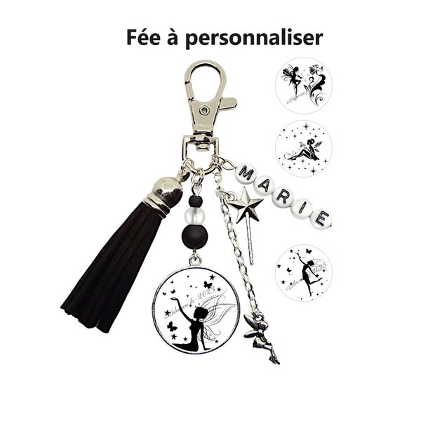 Votre prénom - Porte clés personnalisé, cadeau fée personnalisé, cabochon fée, cadeau pour elle, cadeau enfant, cadeau personnalisé